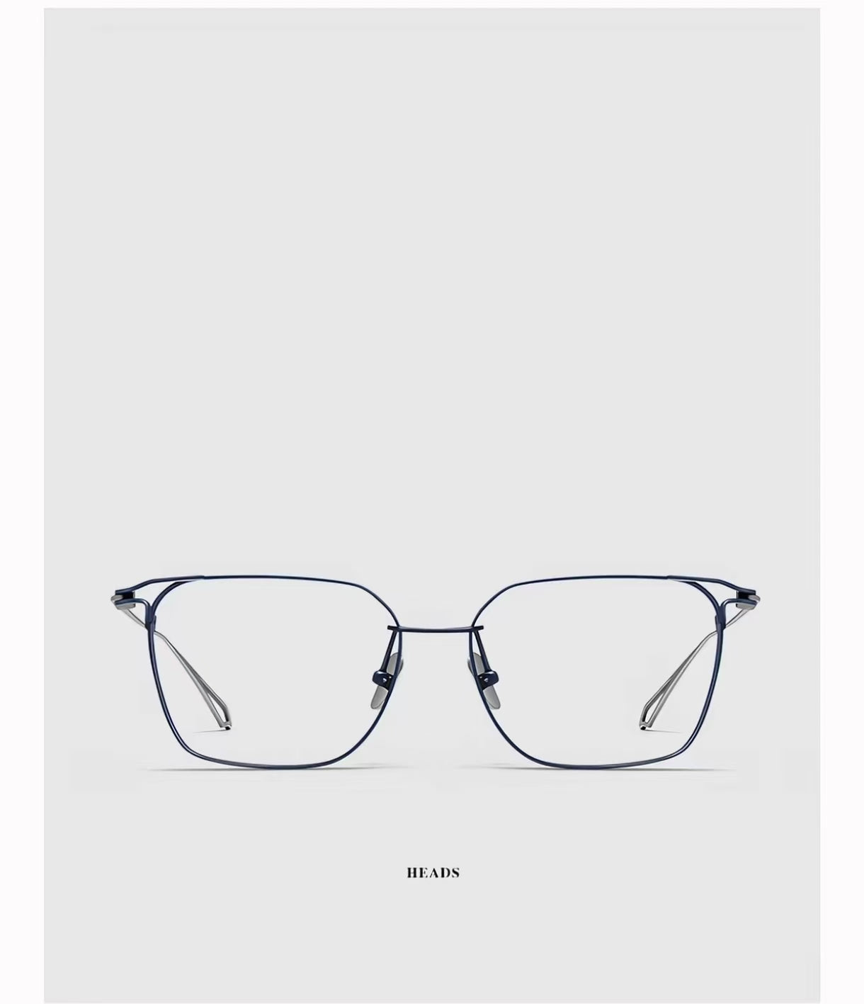 Blue & Silver oversized pure titanium full-rim glasses, front product view