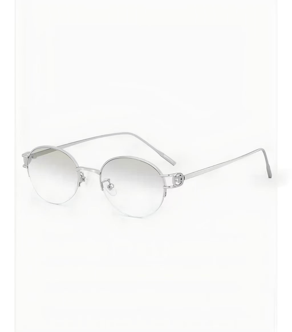 Women’s Silver semi-rimless oval sunglasses, three-quarter product view