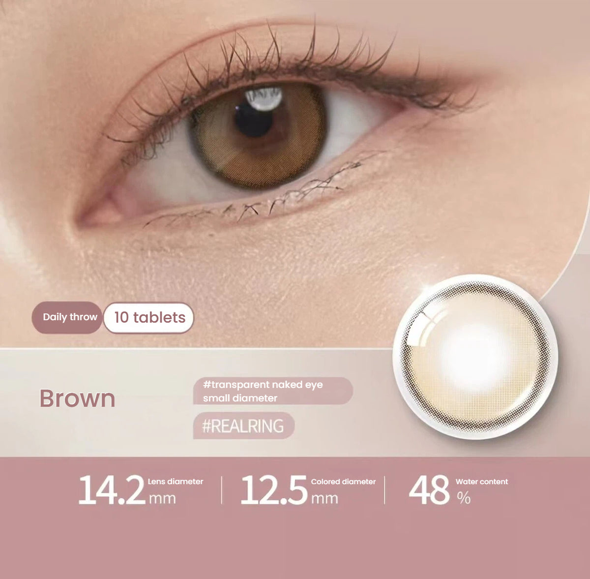 OLENS Real Ring Brown toric contact lens shown on an eye