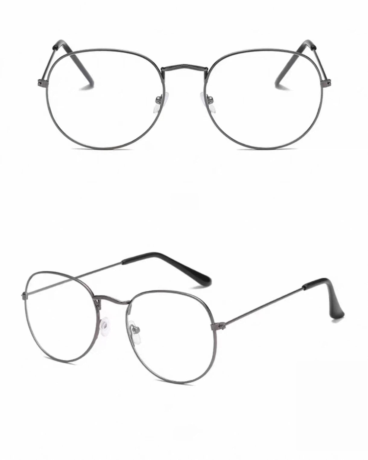 Dark Gray front and 45-degree product views of Unisex Retro Alloy Round Full-Rim Glasses