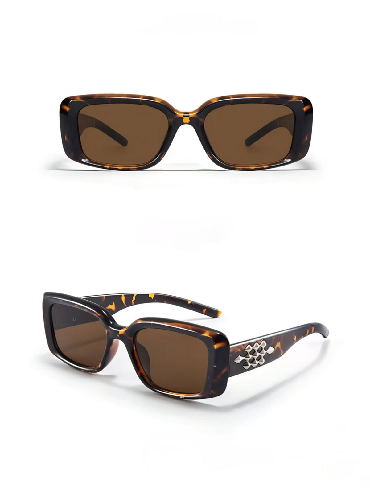 Women’s Tortoise Shell full-rim square sunglasses, front and three-quarter views