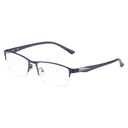 Blue rectangular semi-rimless eyeglass frame, product view