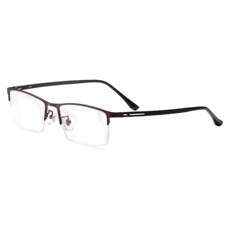 Coffee Brown rectangular semi-rimless eyeglass frame, product view