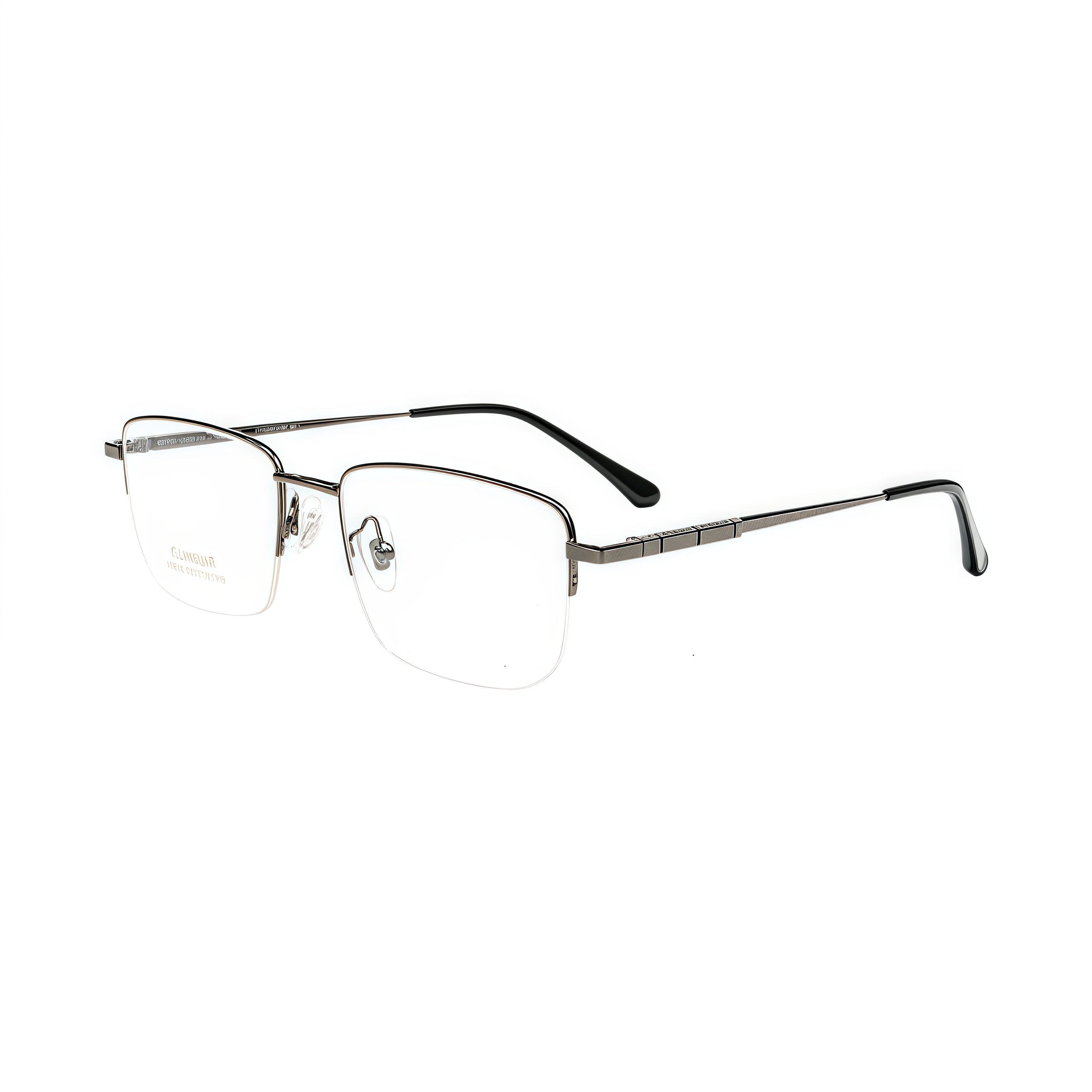 Gunmetal men's pure titanium semi-rimless glasses, 45-degree product view