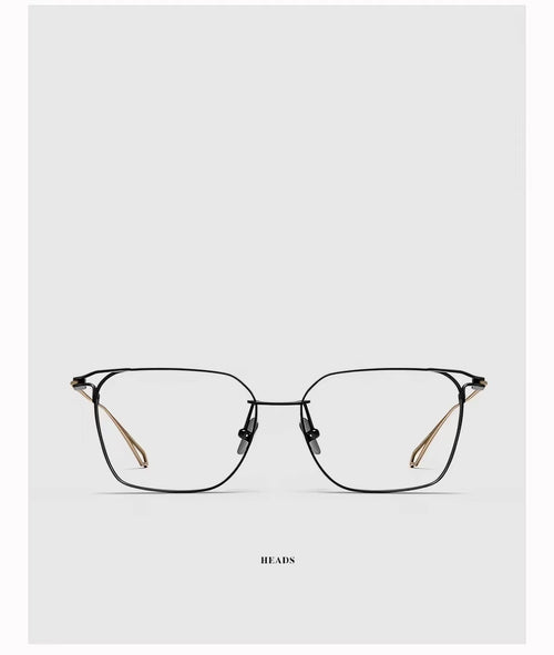 Black & Gold oversized pure titanium full-rim glasses, front product view