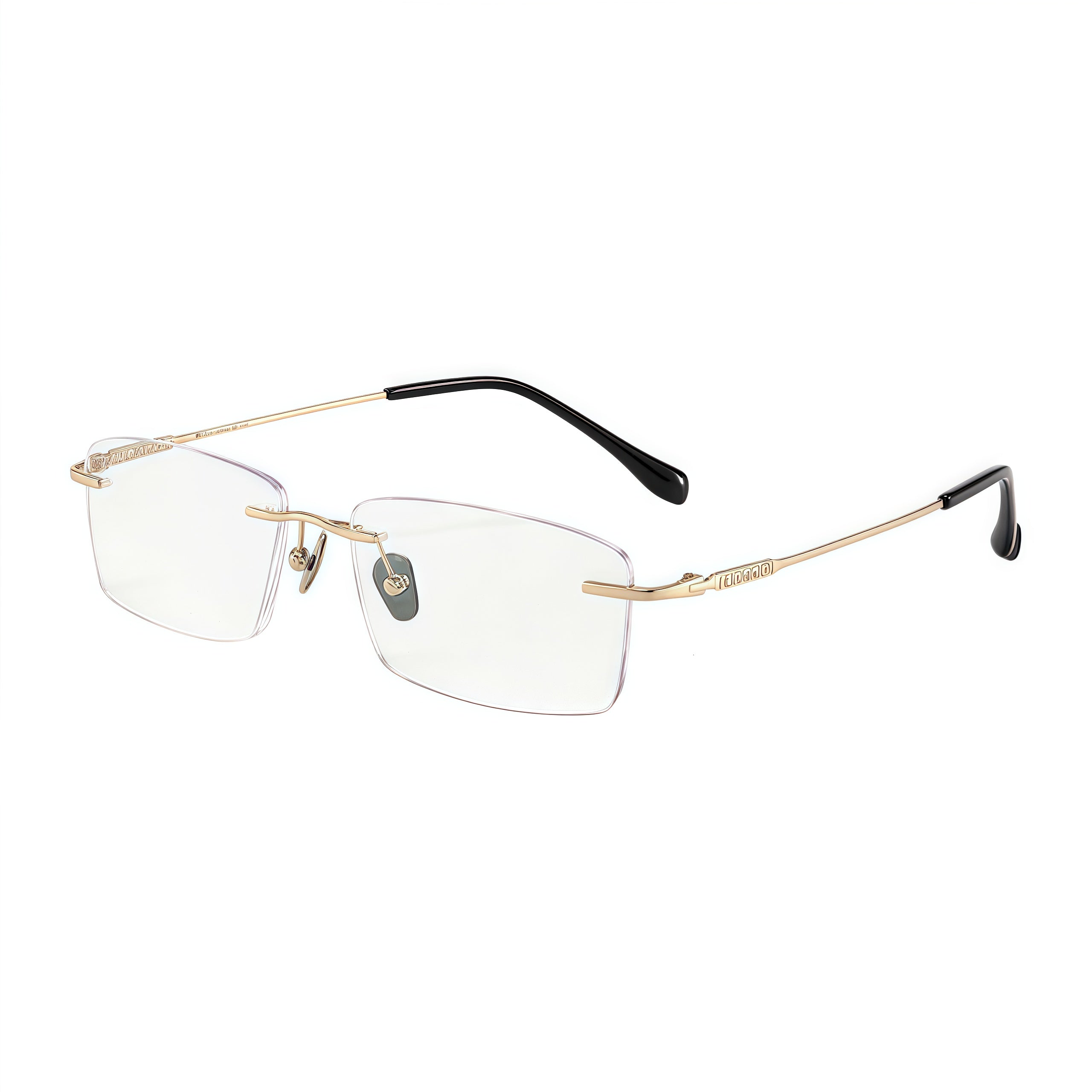Black/Gold unisex pure titanium rimless slim rectangular eyeglass frames, product view