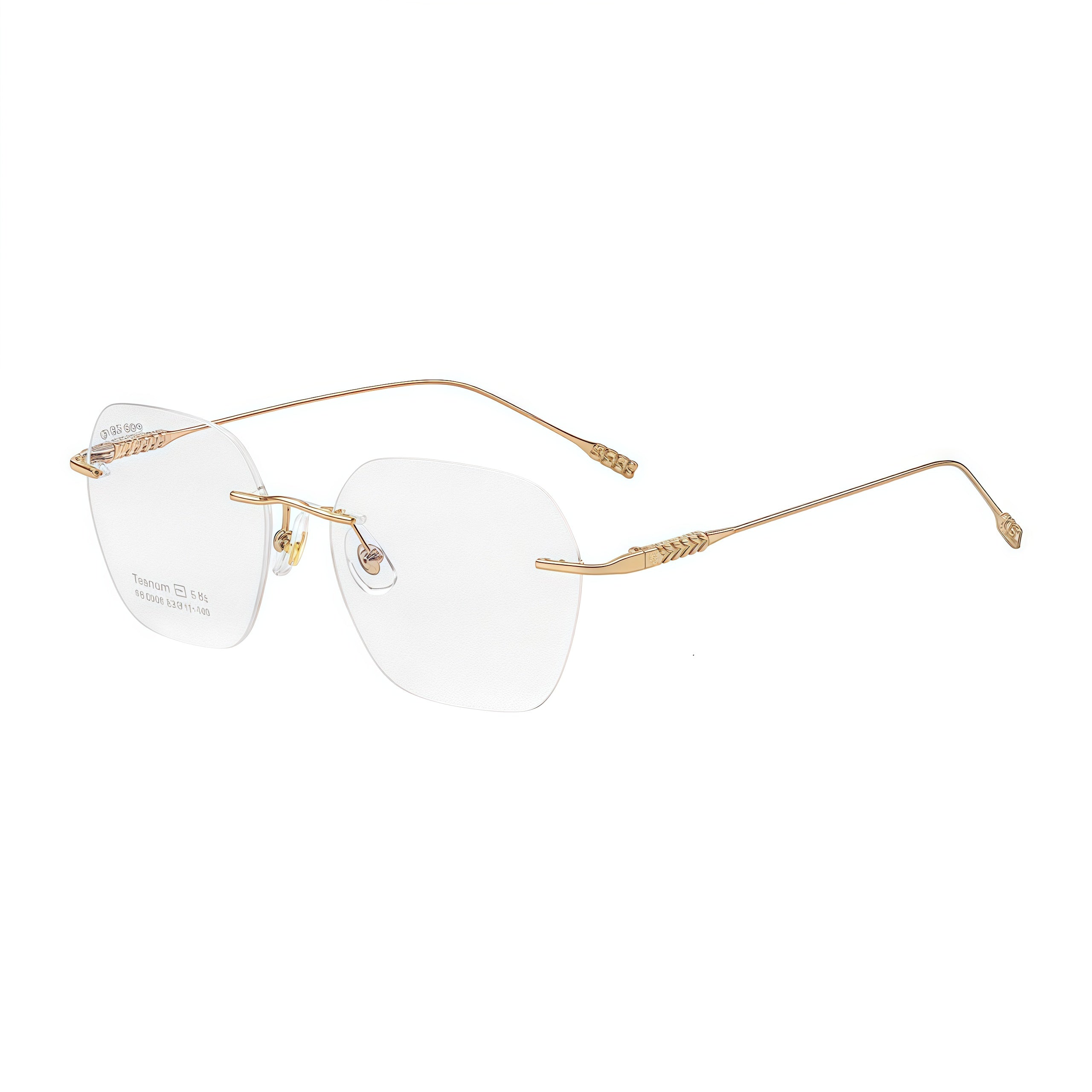 Gold unisex pure titanium soft-square rimless eyeglasses, 45-degree view