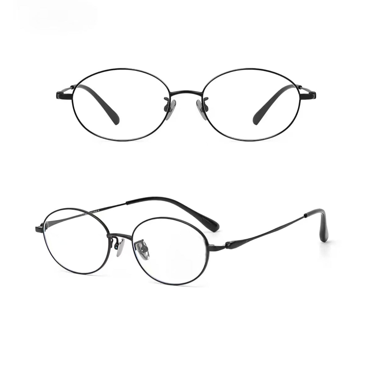 Black semi-titanium oval full-rim eyeglass frame, original product views