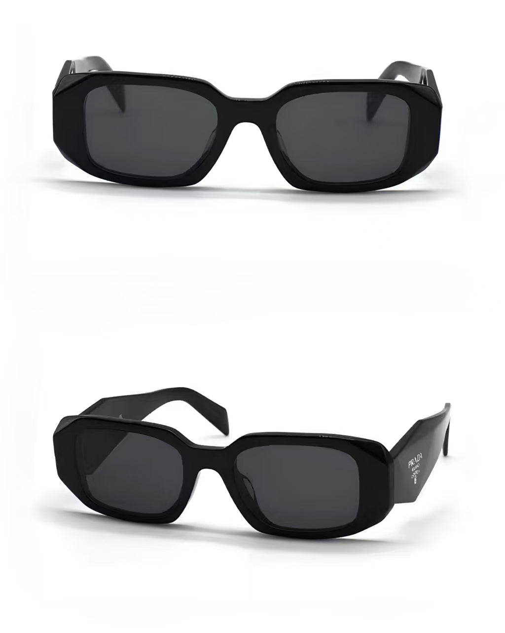 Black unisex acetate rectangle sunglasses, detail-01 view