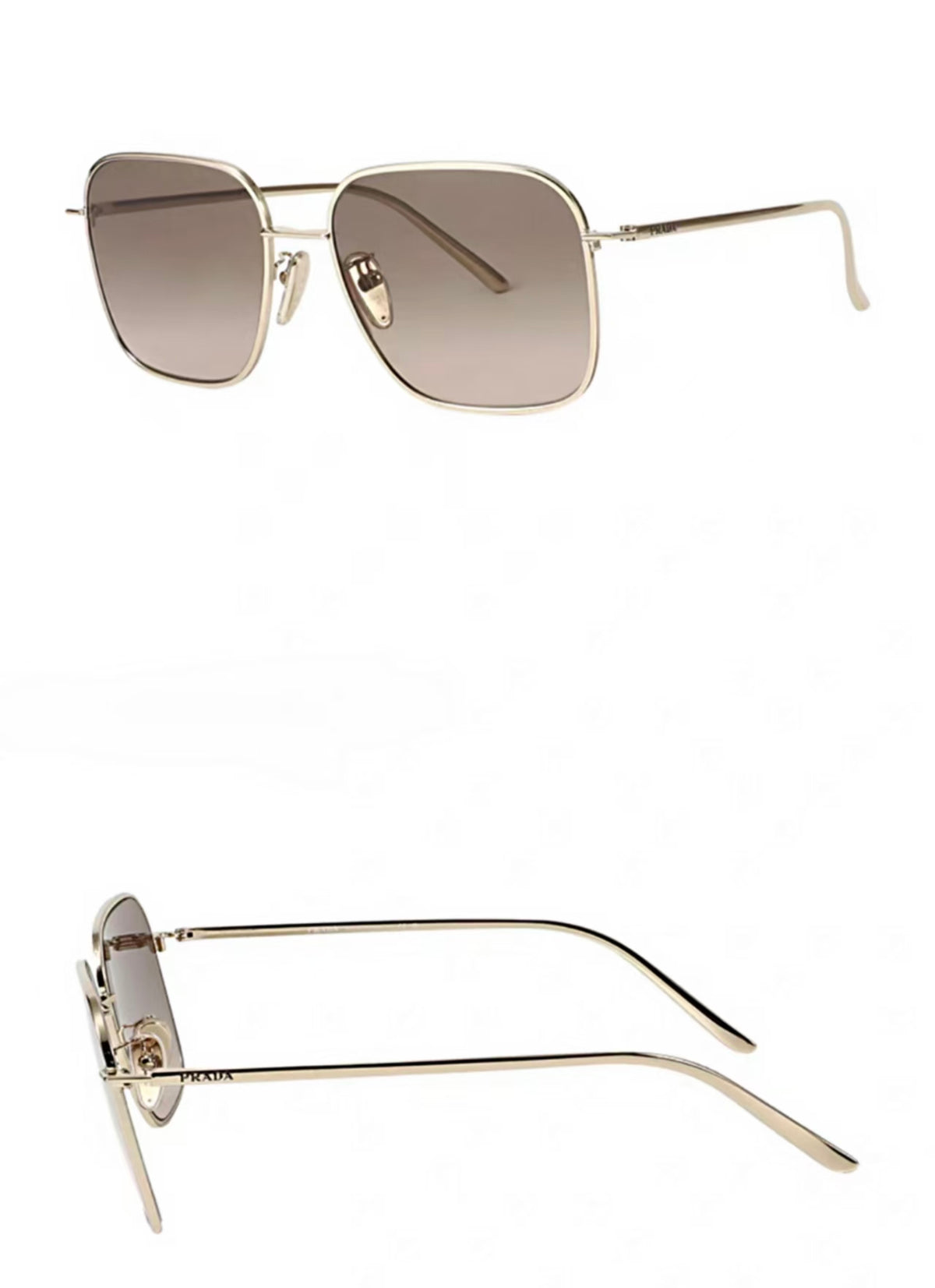 Golden Brown 45-degree and side product views of Prada Luxury Unisex Metal Oversized Square Sunglasses
