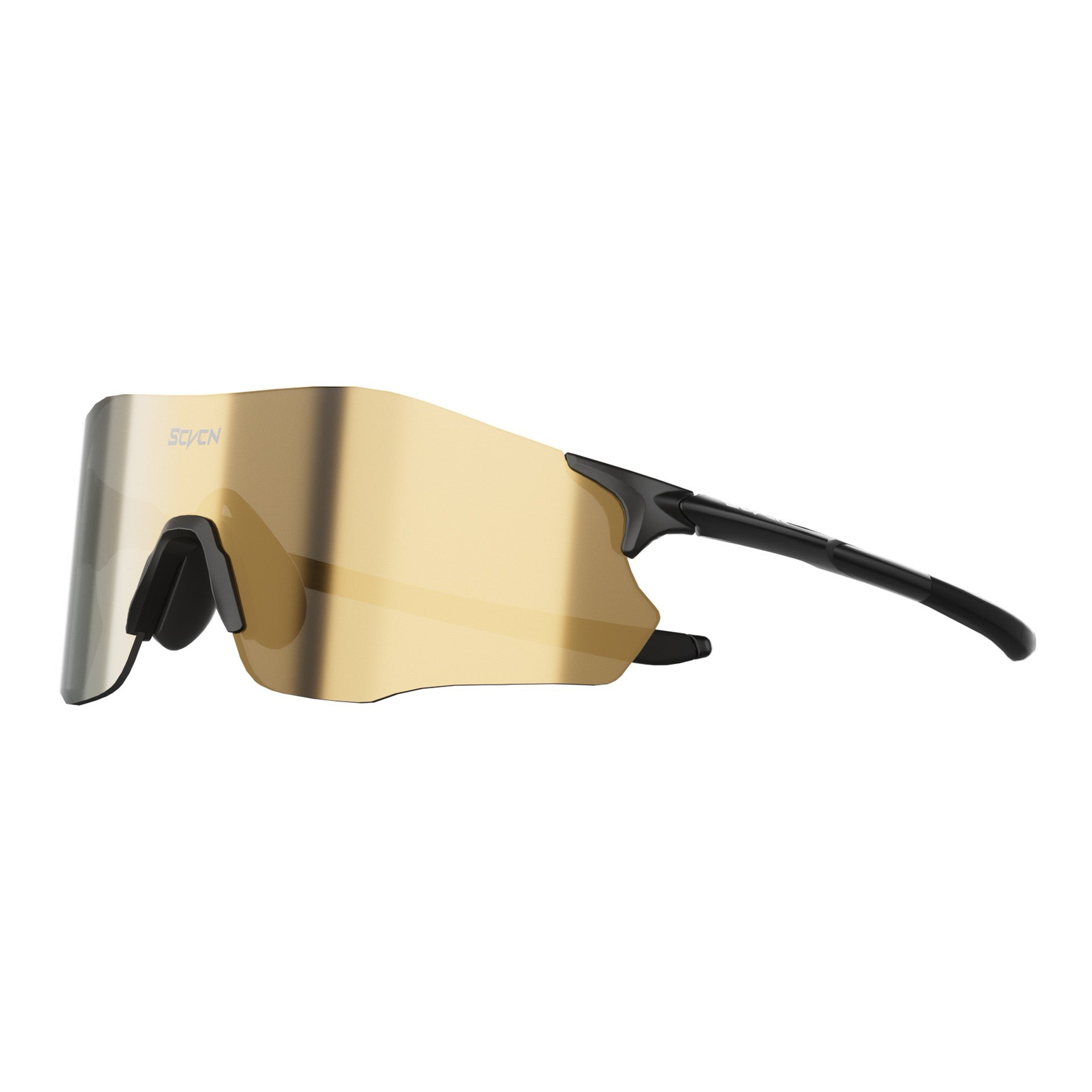 Matte Black Frame/Gold Lens unisex tr90 shield sunglasses, 45-degree view