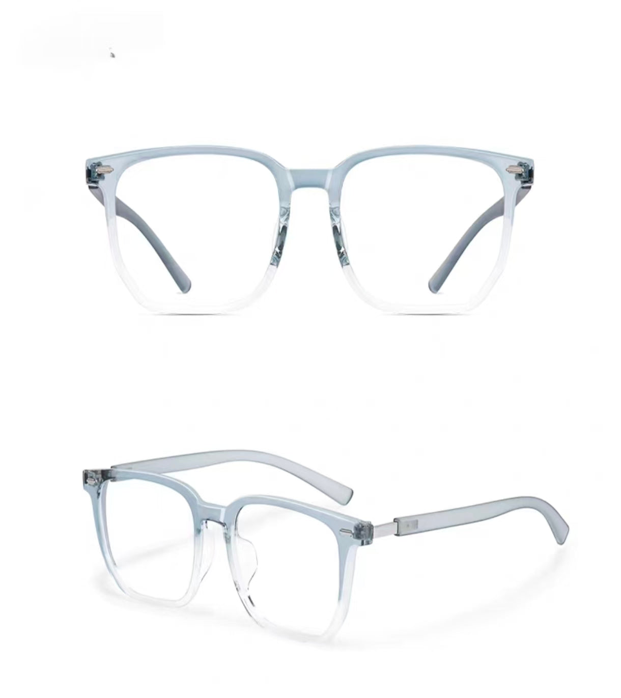 Blue Gradient TR90 oversized square full-rim glasses, original front and 45-degree product detail