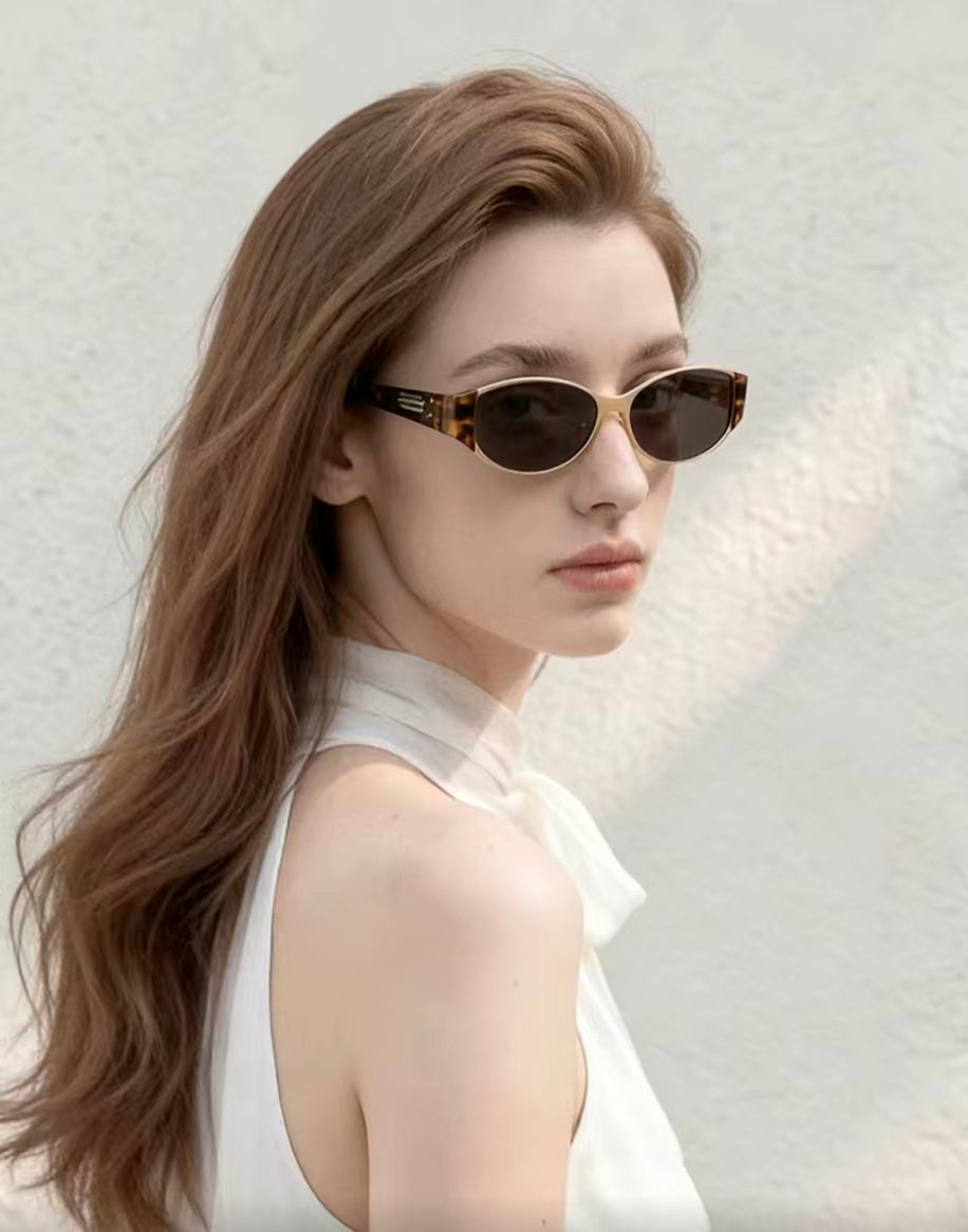 Tortoise Shell Narrow Oval Cat Eye UV400 Polarized Sunglasses