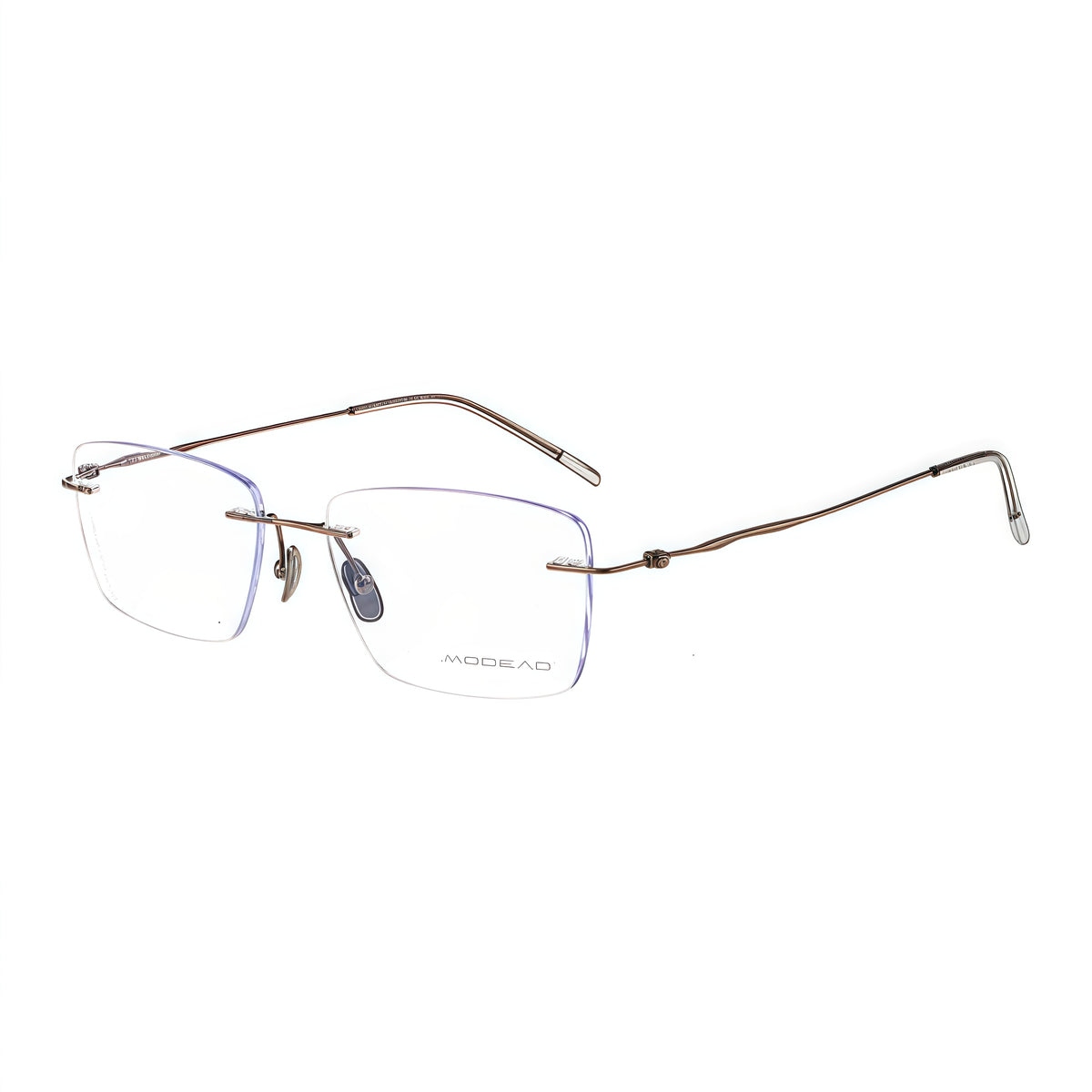 Antique Bronze unisex pure-titanium rimless stepped-temple glasses, 45-degree product view