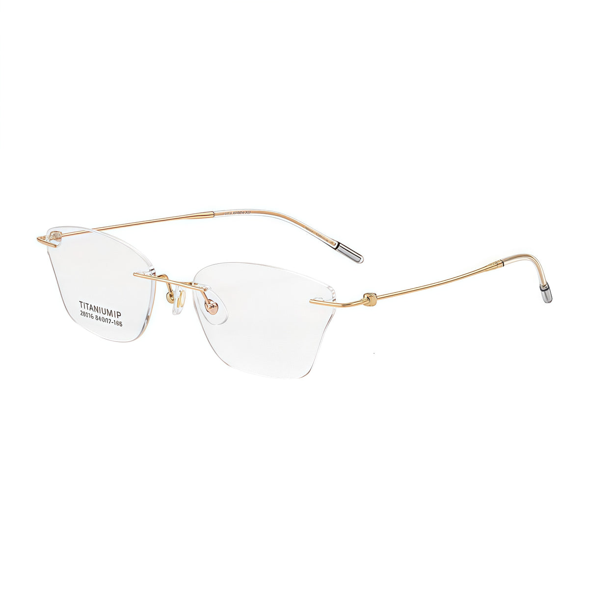 Silver women's rectangular pure titanium rimless glasses, product view