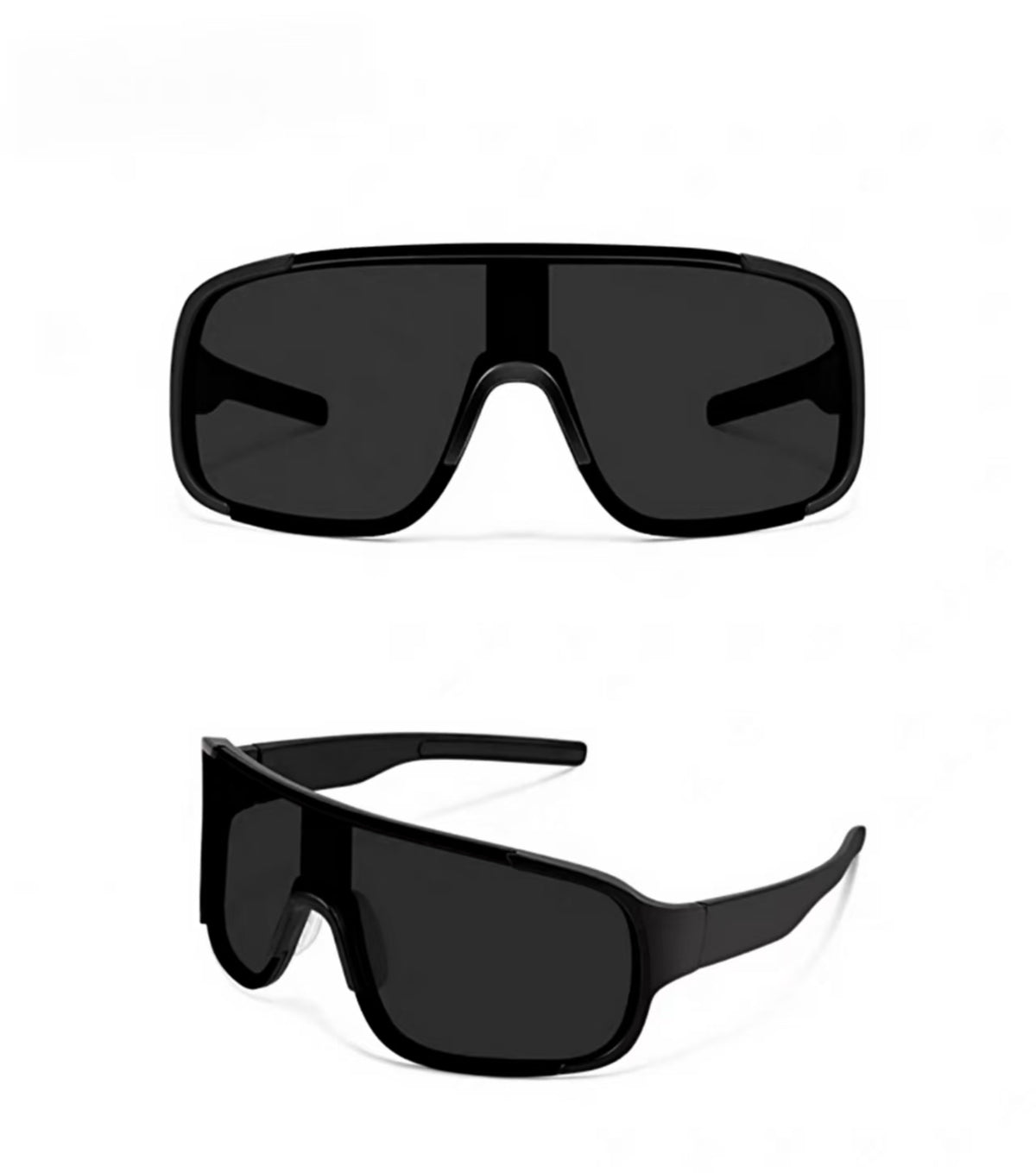 Black men's polycarbonate oversized shield sunglasses, product views