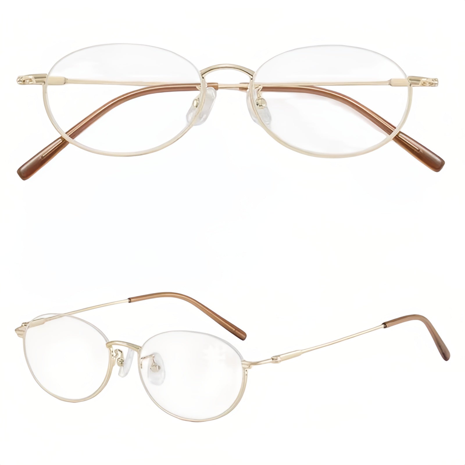 Gold front and 45-degree product views of Stylish Refined Vintage Semi-Rimmed Eyeglasses