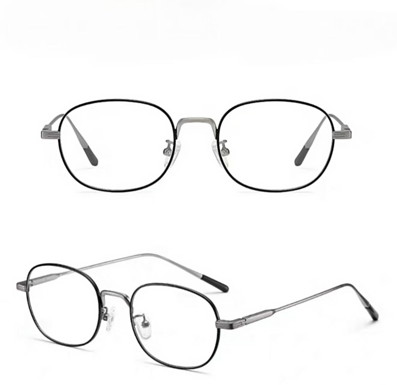 Unisex Ultra-Light Silver Titanium Oval Small Anti-Blue Light Prescription Glasses Frame