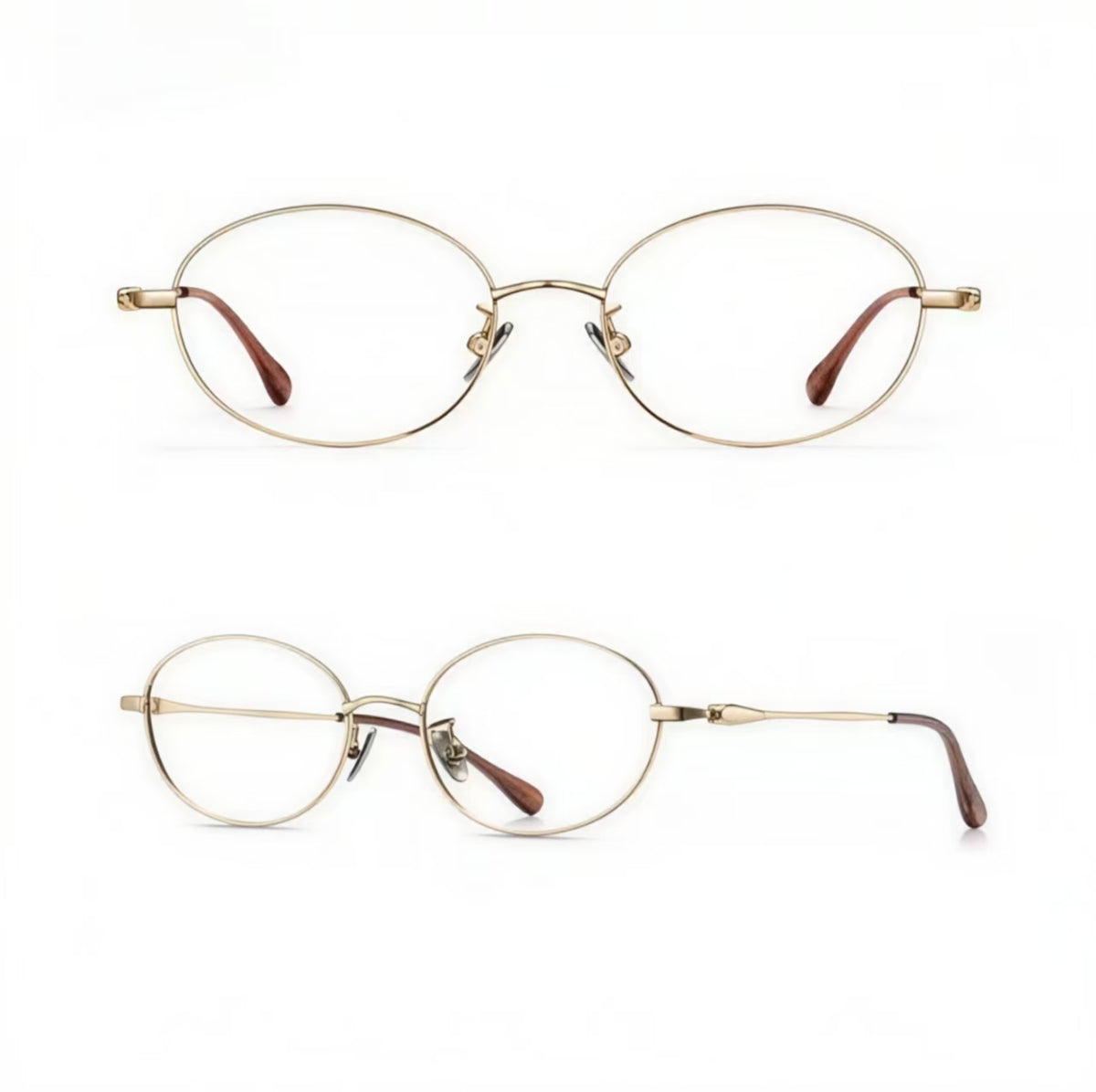 Gold semi-titanium oval full-rim eyeglass frame, original product views