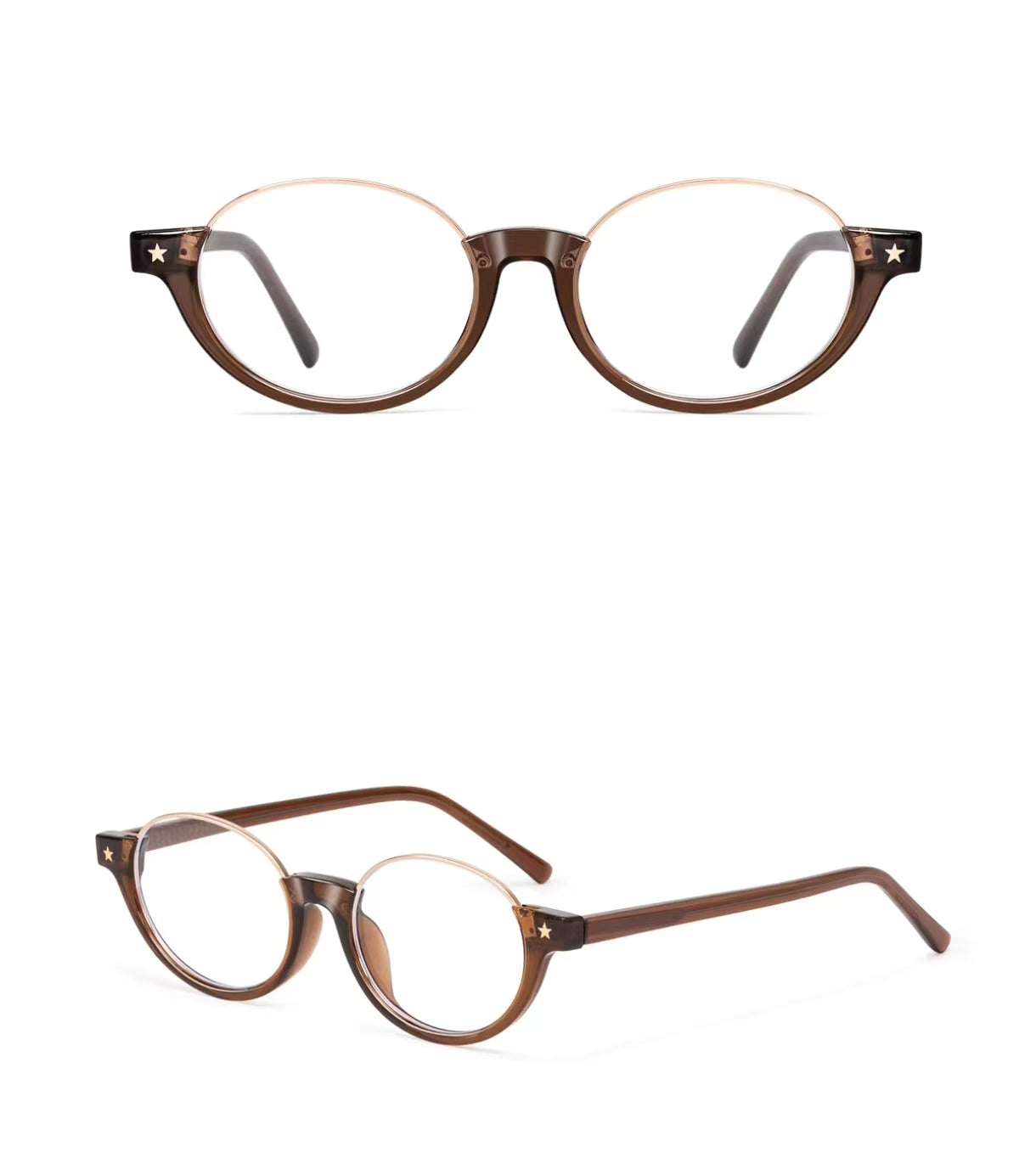Tea Brown rectangular semi-rimless eyeglass frame, product view