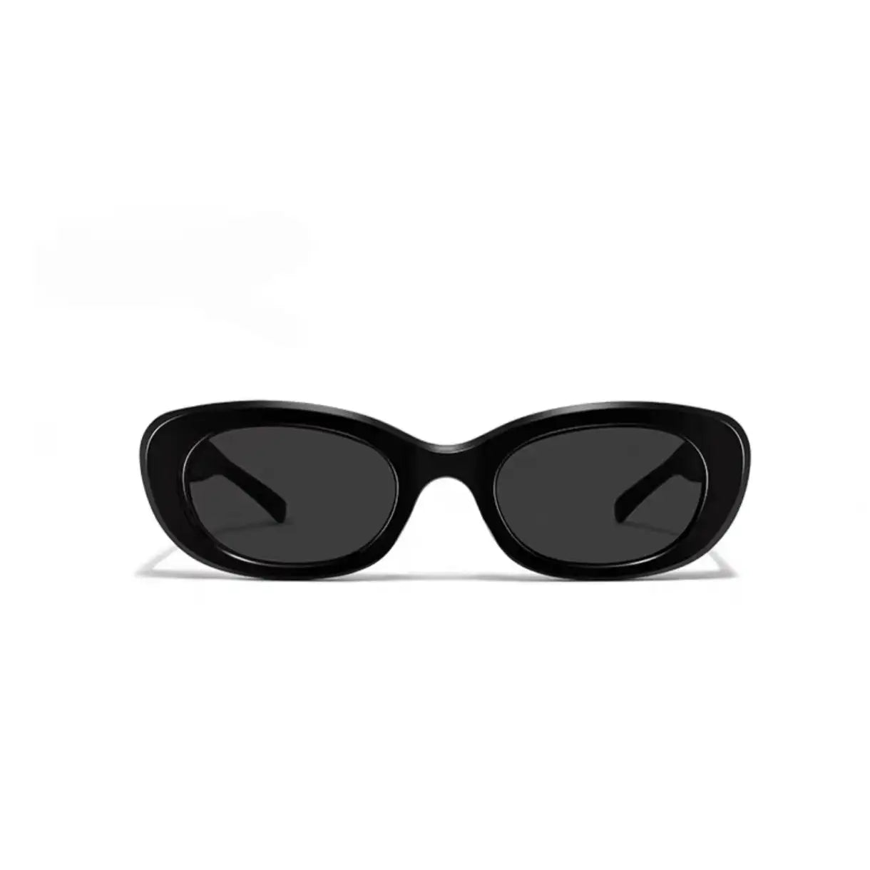 Women’s Black full-rim slim oval sunglasses, straight-on product view