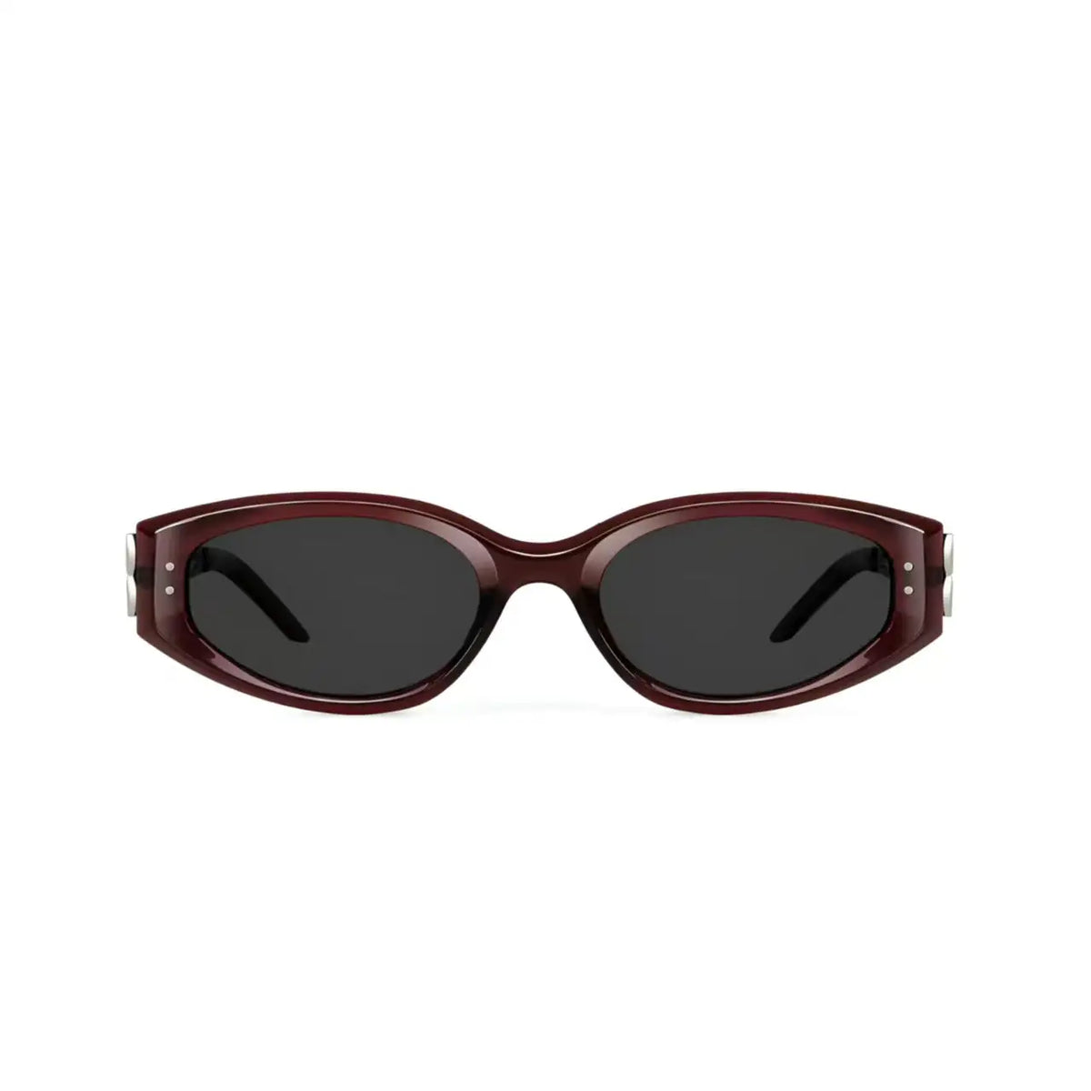 Men’s Burgundy full-rim narrow cat-eye sunglasses, straight-on product view