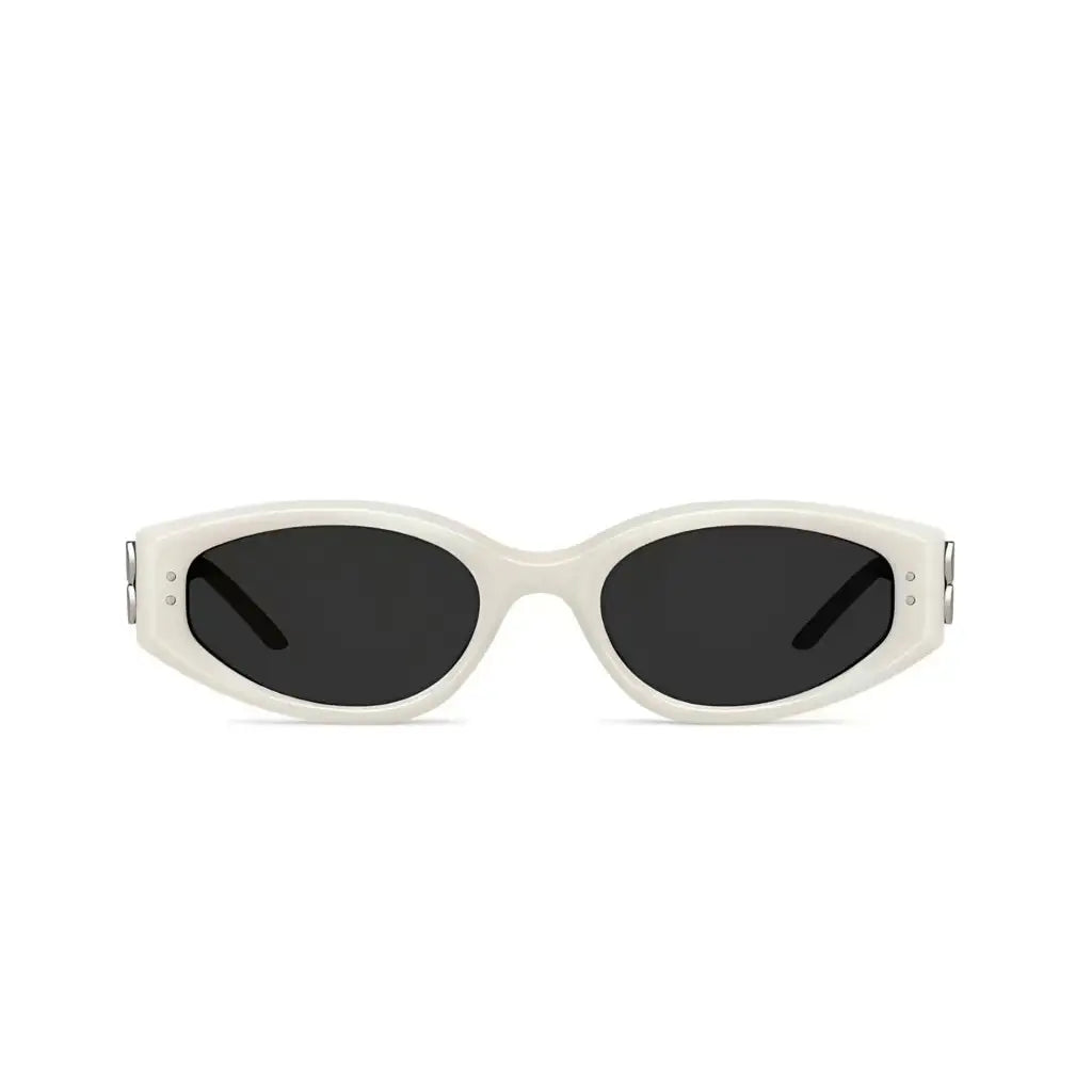 Men’s White full-rim narrow cat-eye sunglasses, straight-on product view