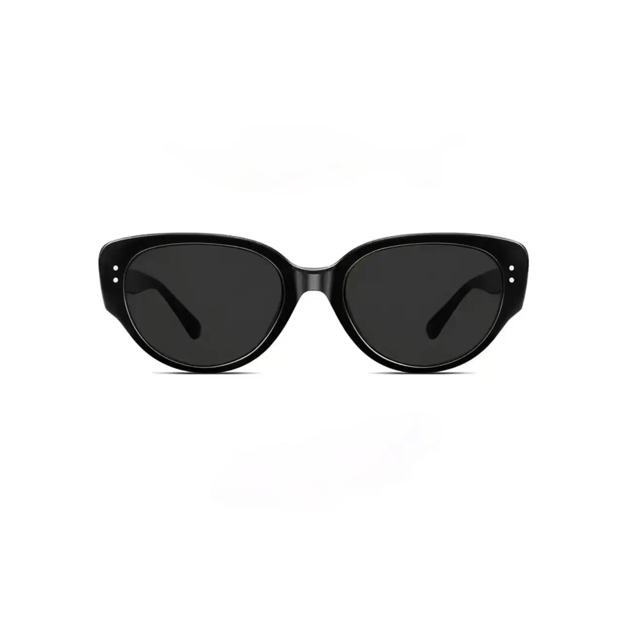 Unisex Matte Black full-rim narrow cat-eye sunglasses, straight-on product view