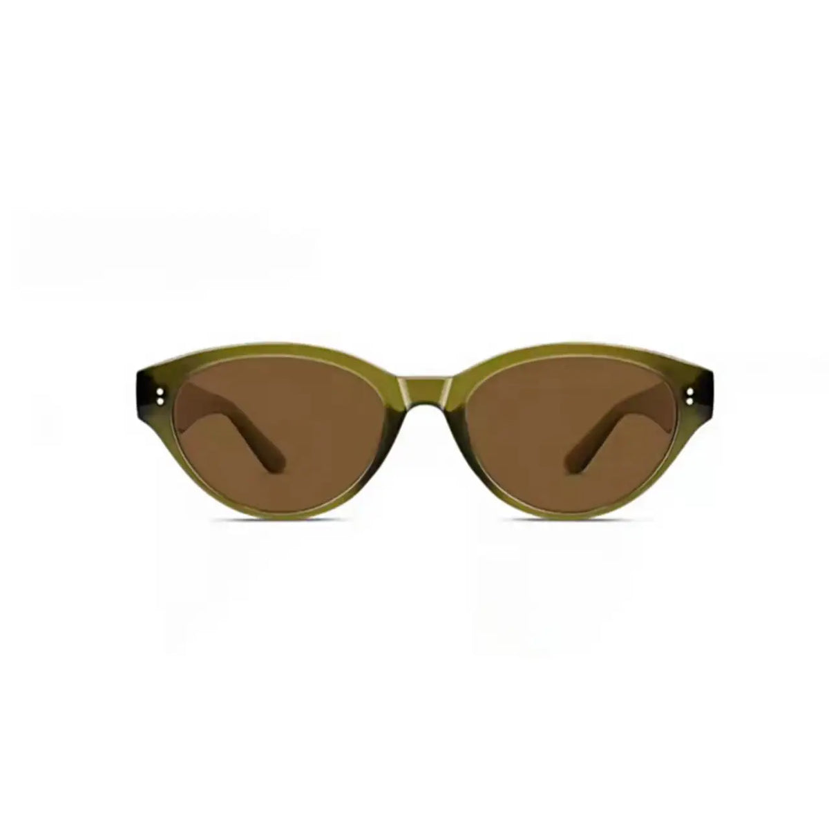Women’s Olive Green full-rim narrow cat-eye sunglasses, straight-on product view