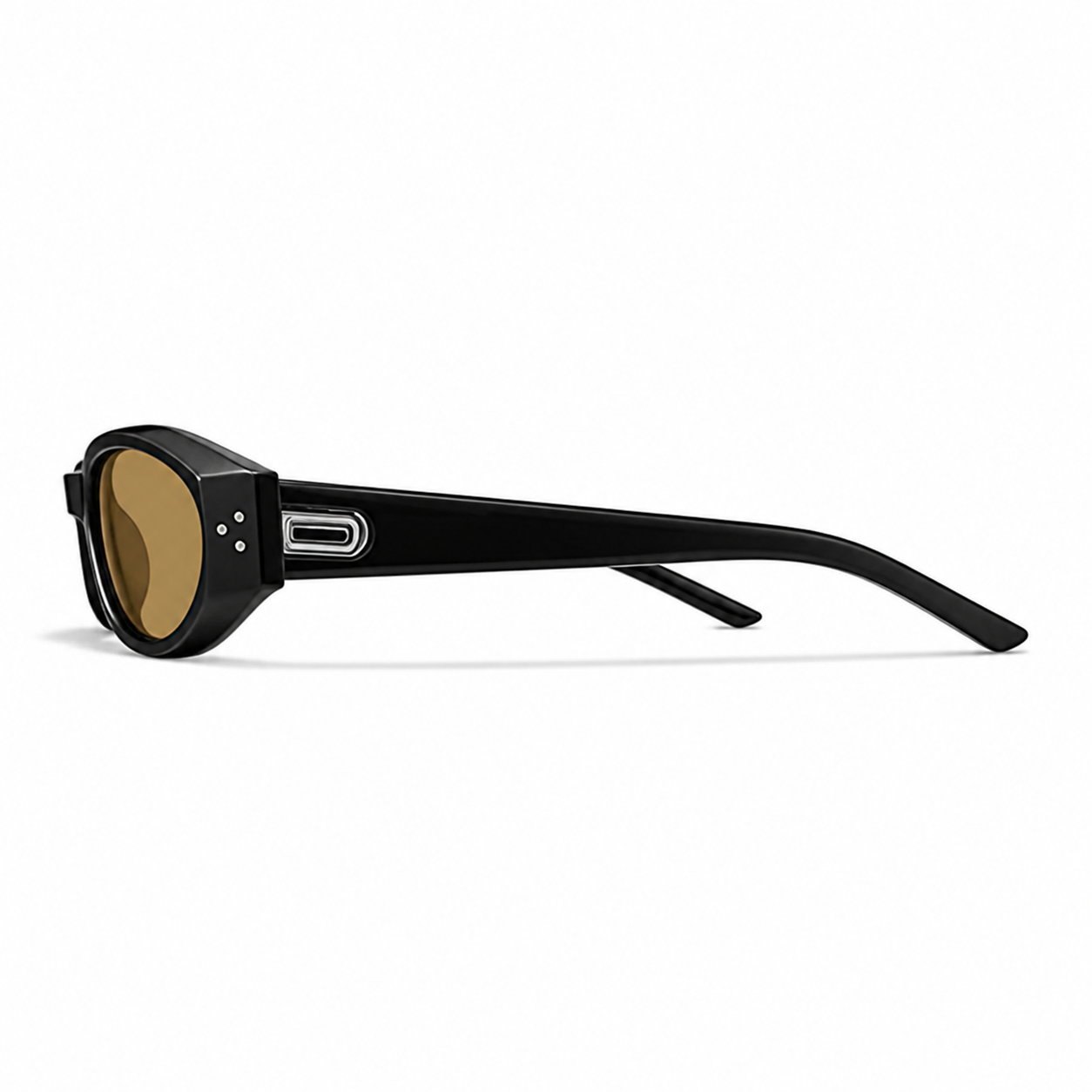 Women’s Amber Brown full-rim small cat-eye sunglasses, side-profile product view