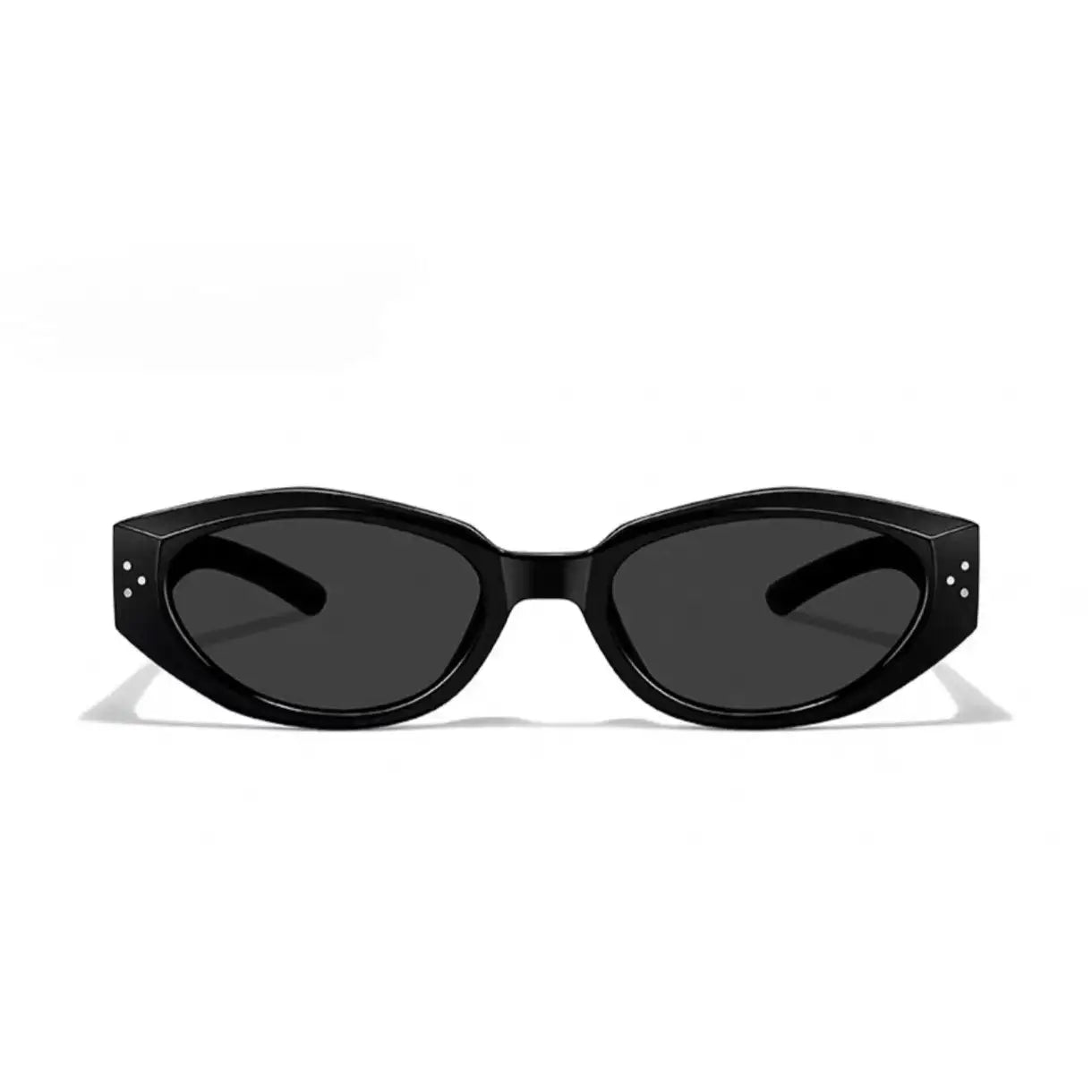 Women’s Black full-rim small cat-eye sunglasses, straight-on product view