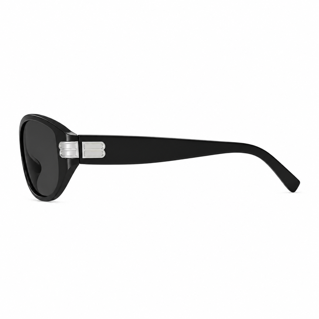 Women’s Matte Black full-rim cat-eye sunglasses, side-profile product view