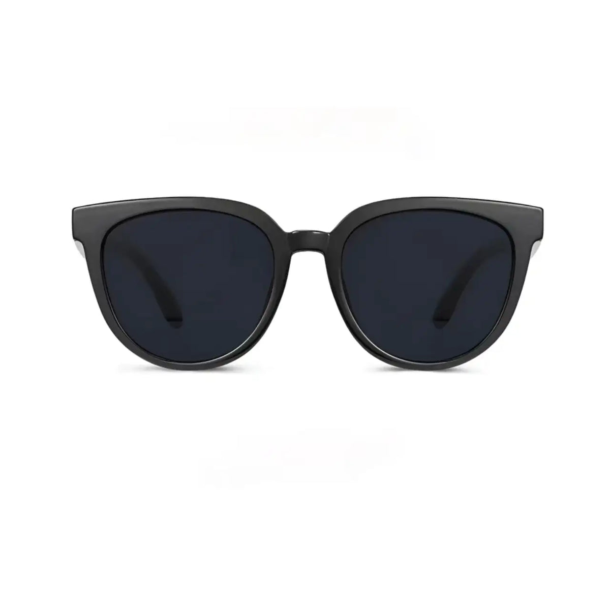 Women’s Black full-rim oversized cat-eye sunglasses, straight-on product view