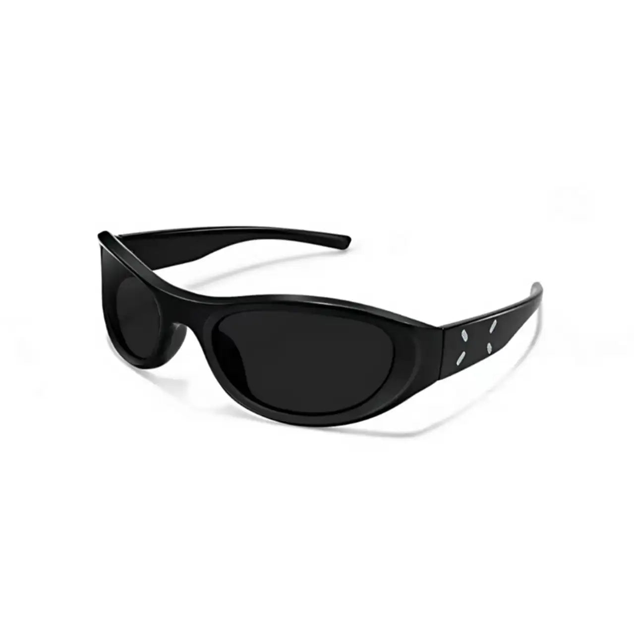 Women’s Black full-rim wraparound shield sunglasses, 45-degree product view