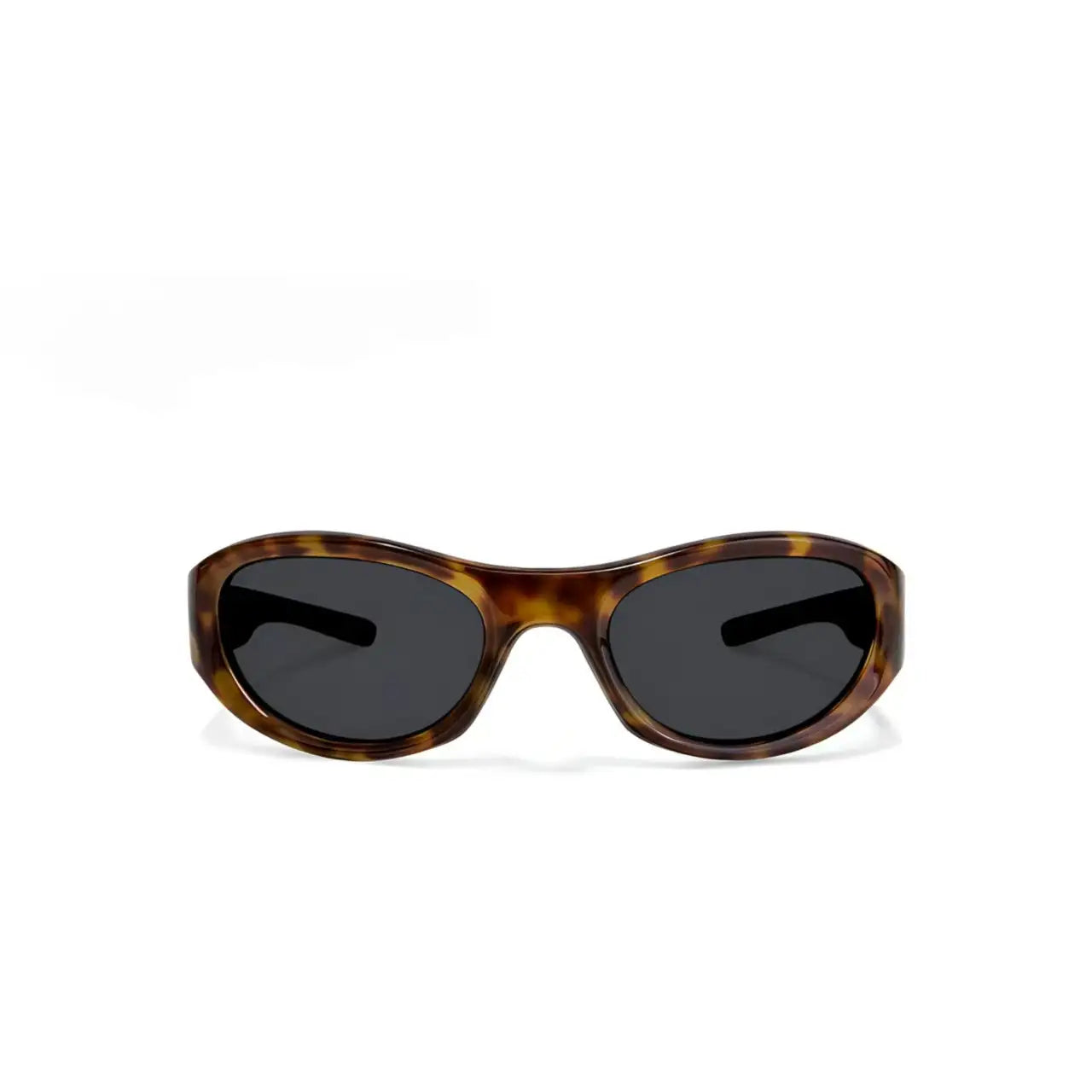 Women’s Tortoise Shell full-rim wraparound shield sunglasses, straight-on product view