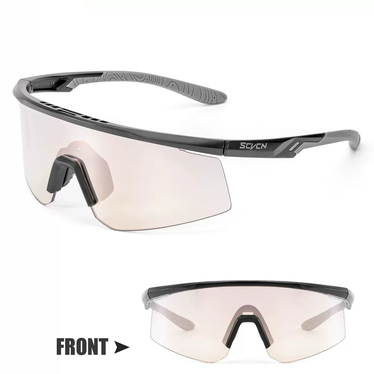 Dark Grey unisex tr90 wraparound shield sunglasses, 45-degree view