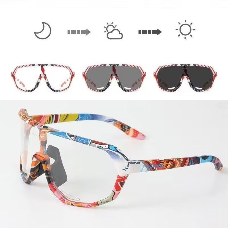 Multicolor Frame/Photochromic Grey Lens unisex tr90 wraparound rectangle sunglasses, detail-01 view