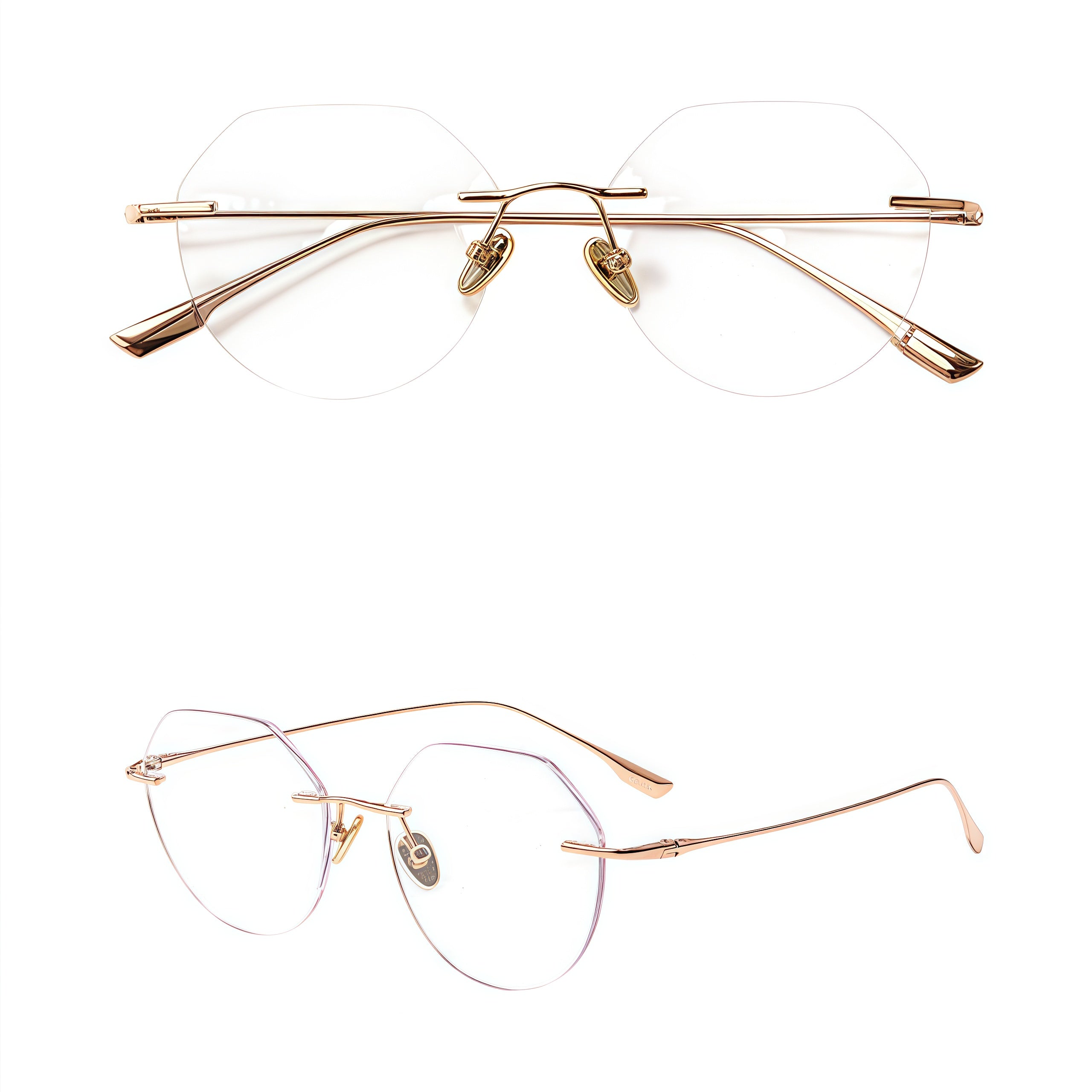 Silver women's round pure titanium rimless glasses, product view