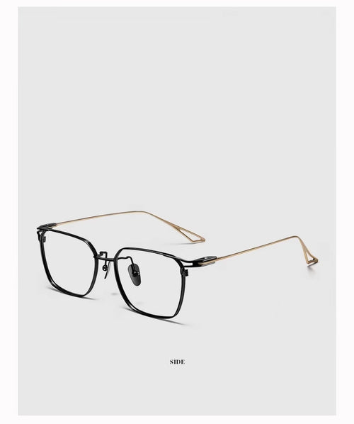 Black & Gold oversized pure titanium full-rim glasses, 45-degree product view
