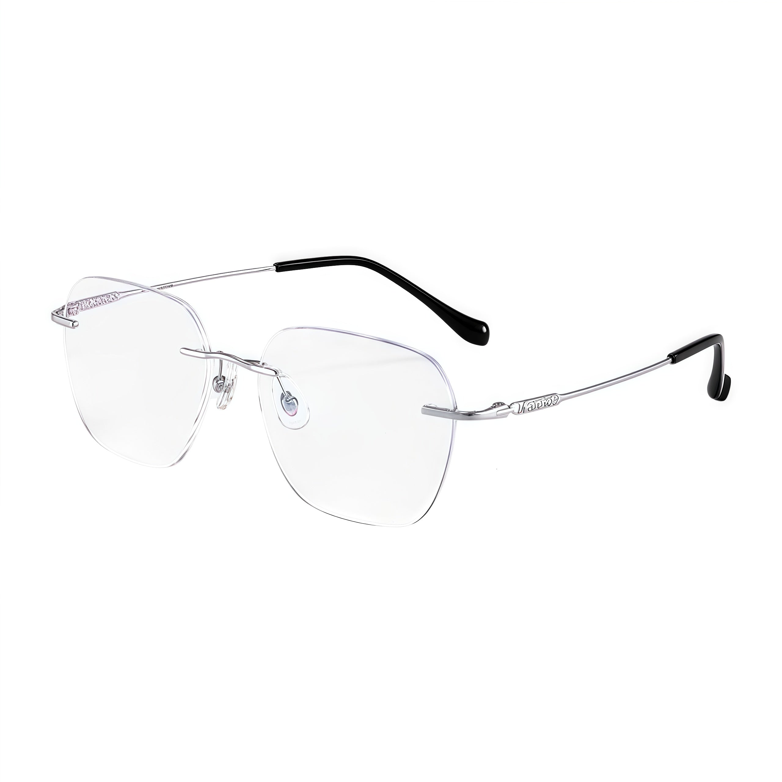 Silver women's pure titanium rimless deep soft-square eyeglass frames, product view