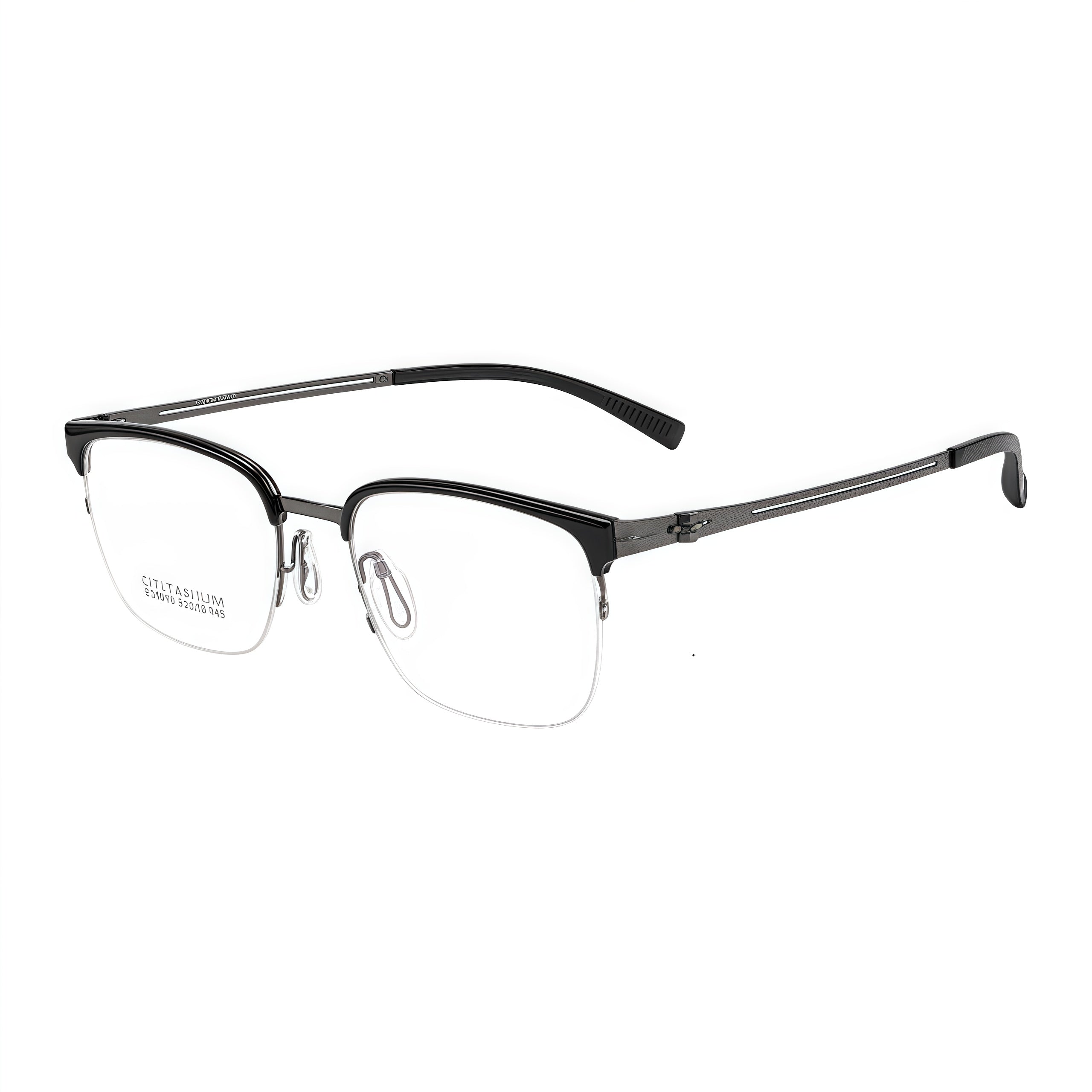 Black/Gunmetal men's TR-and-titanium semi-rimless glasses, original 45-degree product view