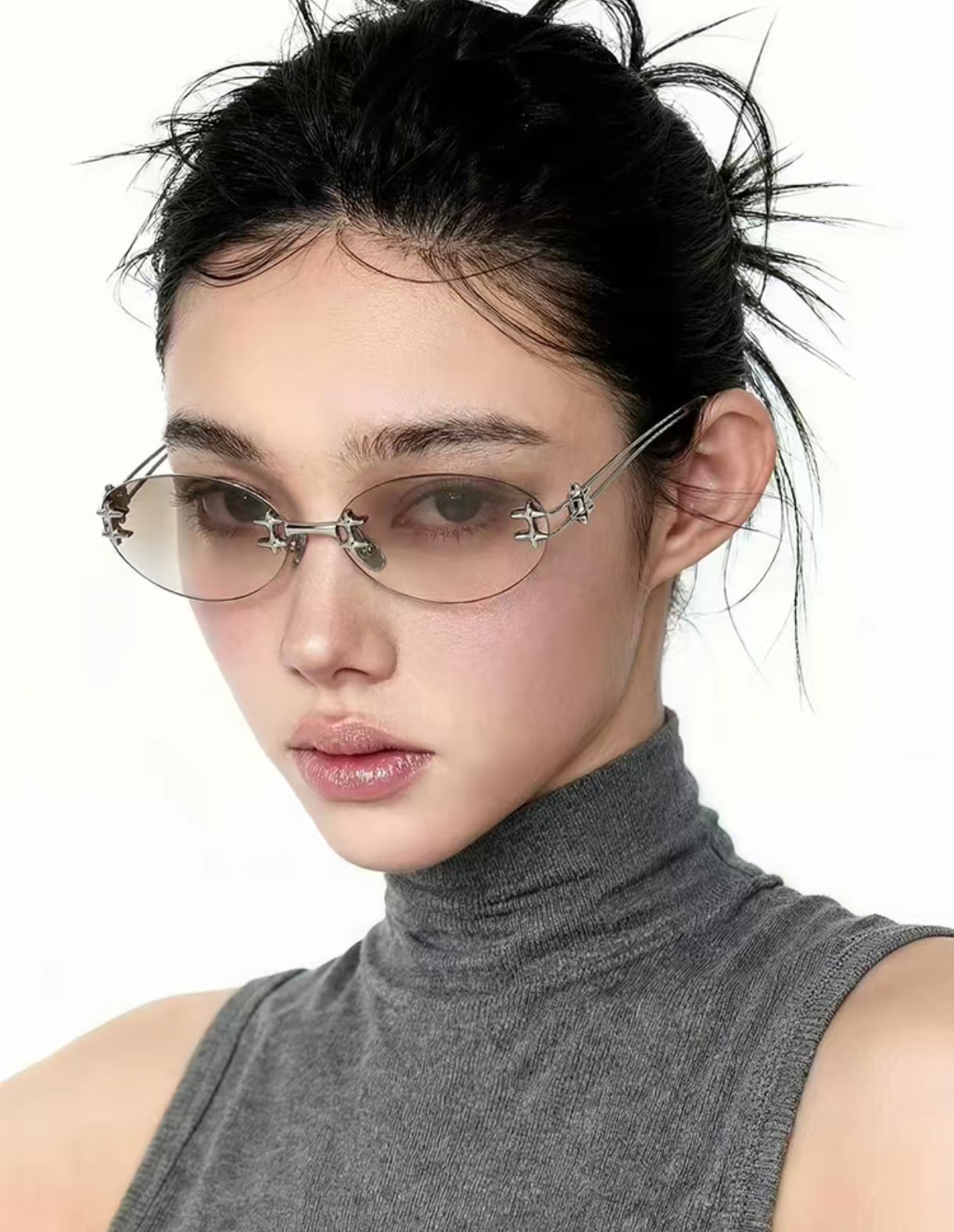 Y2K Women’s Luxury Rimless Small Oval UV400 Sunglasses