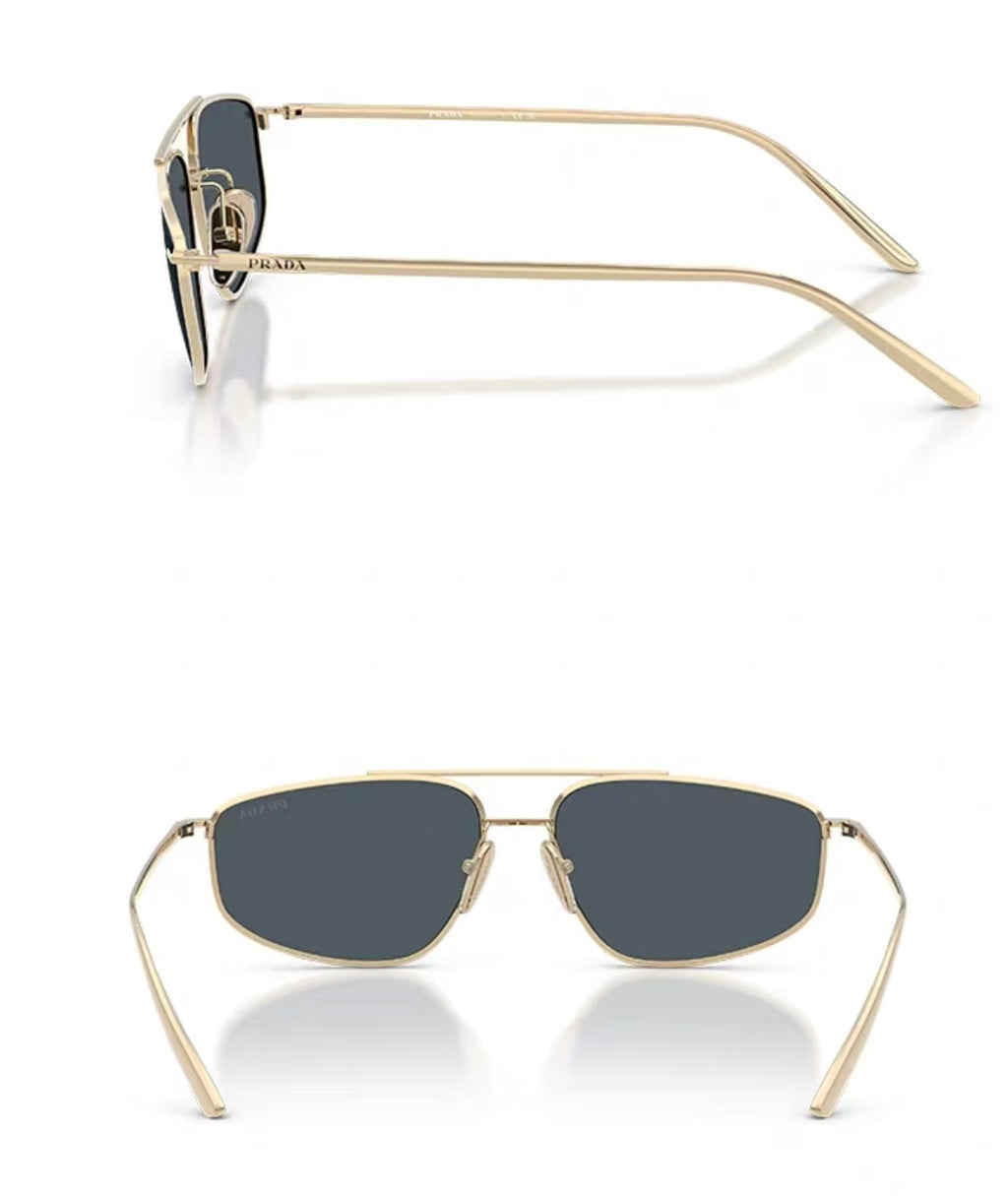 Blue side and rear product views of Prada Luxury Vintage Trendy Metal Small Sunglasses
