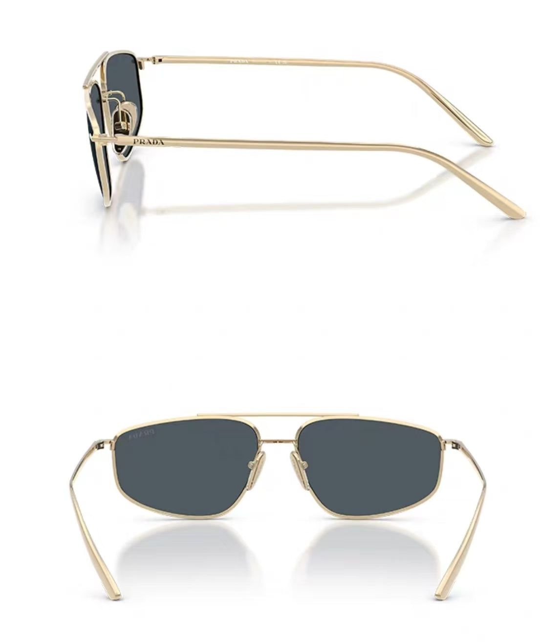 Blue side and rear product views of Prada Luxury Vintage Trendy Metal Small Sunglasses
