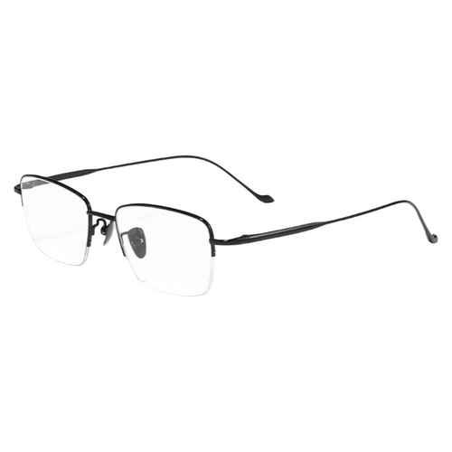 Black slim professional rectangular profile semi-rimless eyeglass frame, three-quarter product view