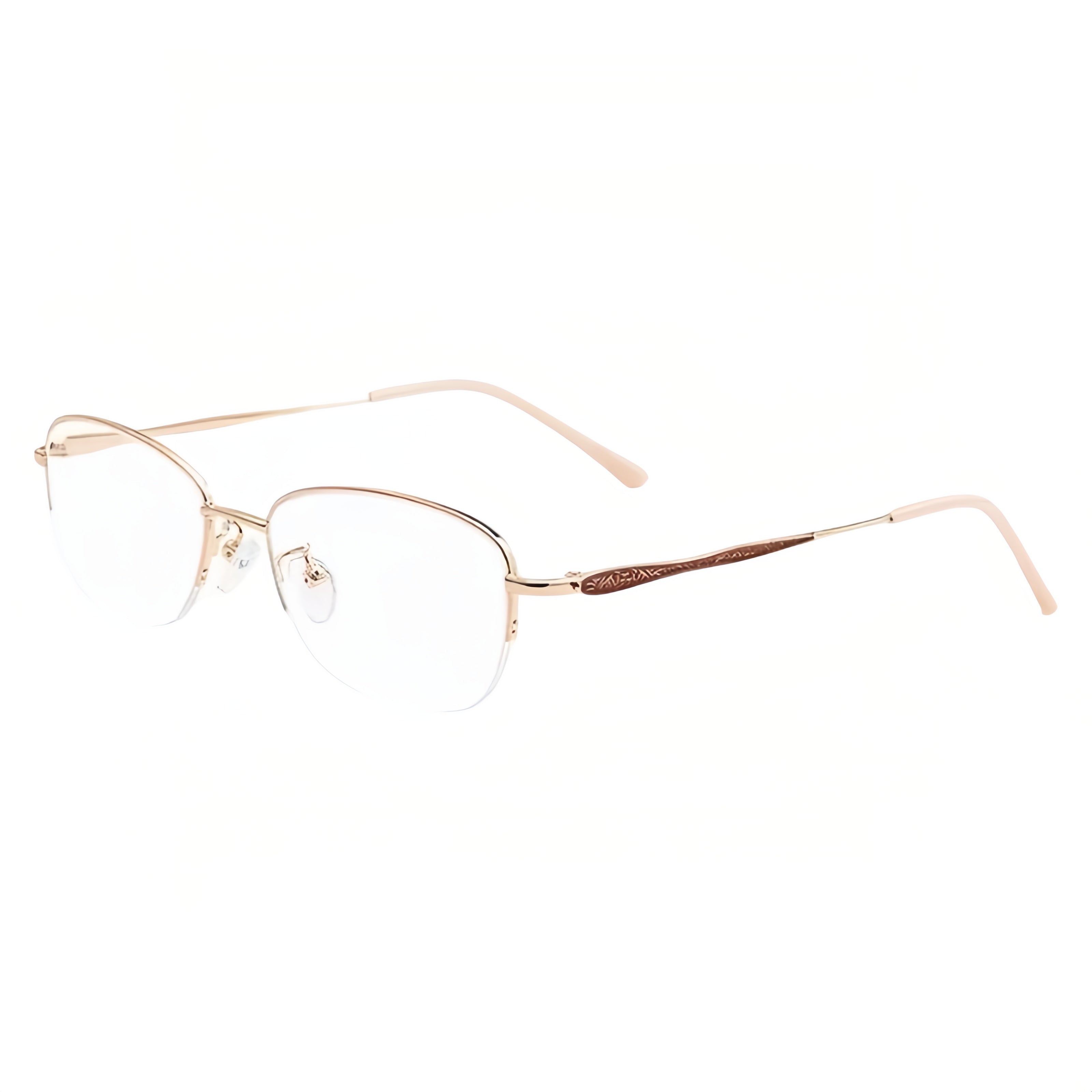 Rose Gold rectangular semi-rimless eyeglass frame, product view