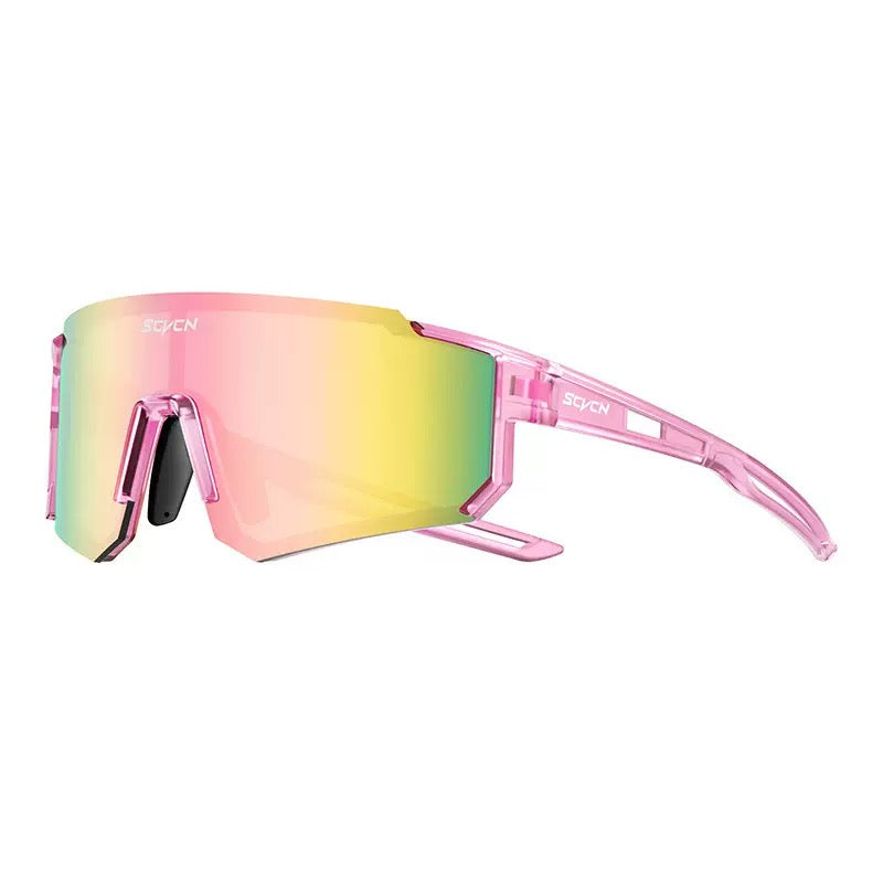 Crystal Pink Frame/Pink Lens unisex tr90 wraparound shield sunglasses, 45-degree view