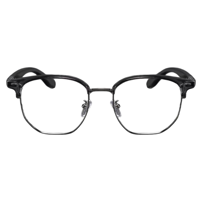 Crystal Grey/Silver men's vintage TR and alloy semi-rimless glasses, front product view