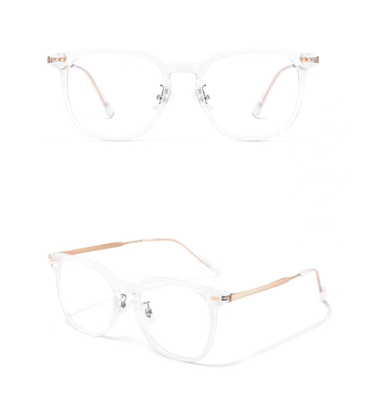 Crystal White square full-rim eyeglass frame, front and three-quarter product views