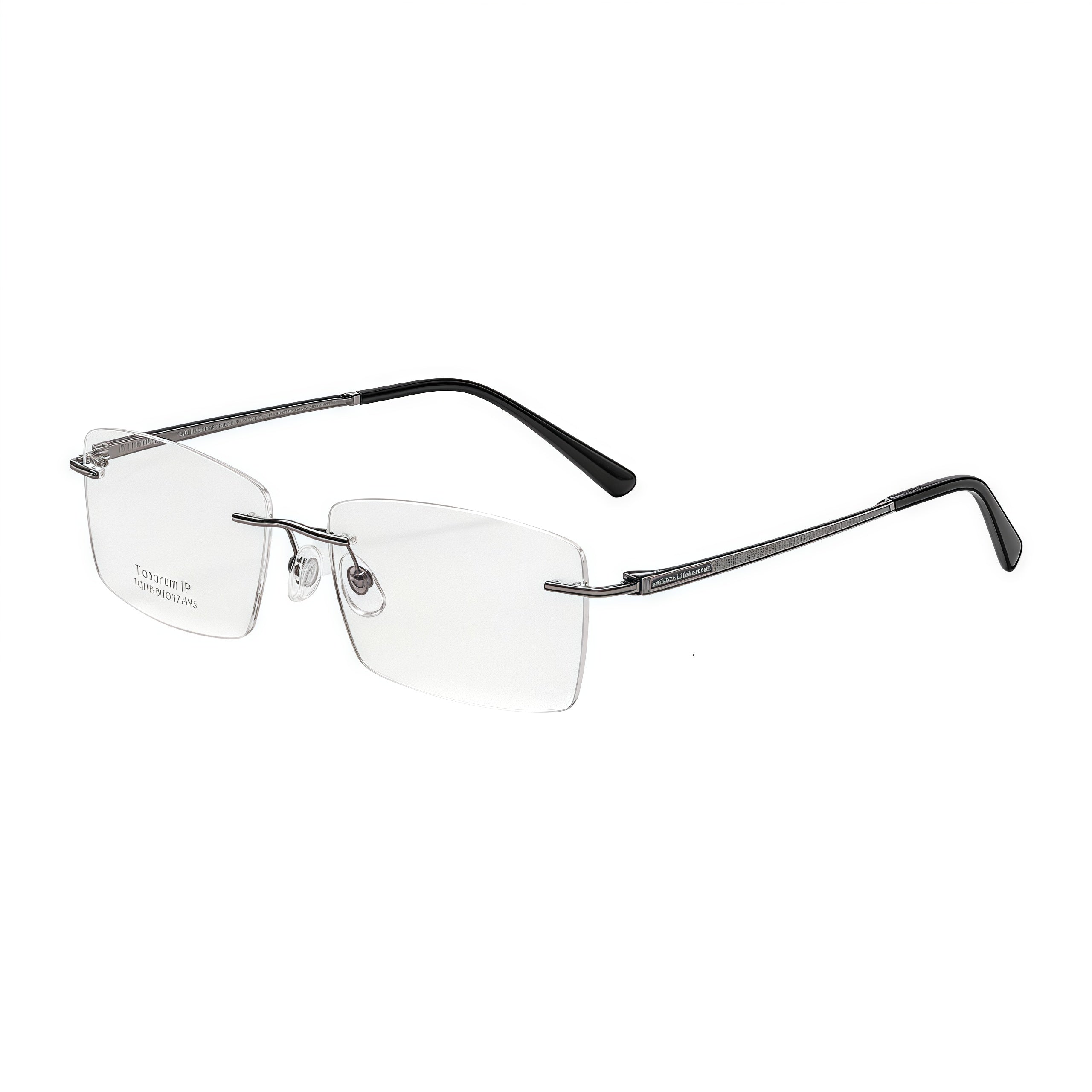 Gunmetal men's pure-titanium rimless double-slot glasses, 45-degree product view
